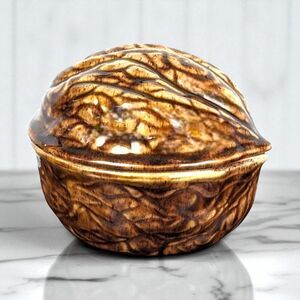 Hand Painted Walnut Trinket Box: Signed Bunny, Vintage Decor